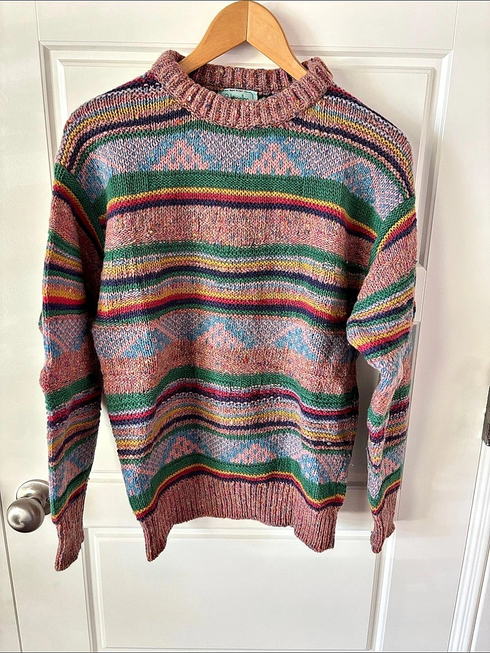 Vintage Benetton Multicolor Striped Wool Sweater Size 46